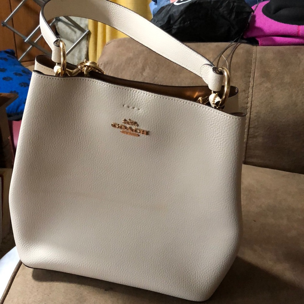 Coach White Pebble Leather Shoulder Bag